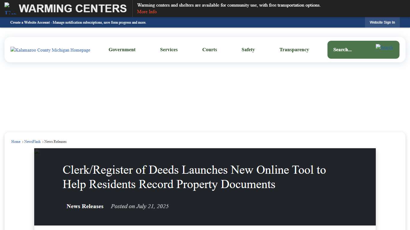 Clerk/Register of Deeds Launches New Online Tool to Help Residents Record Property Documents • Kalamazoo County, MI