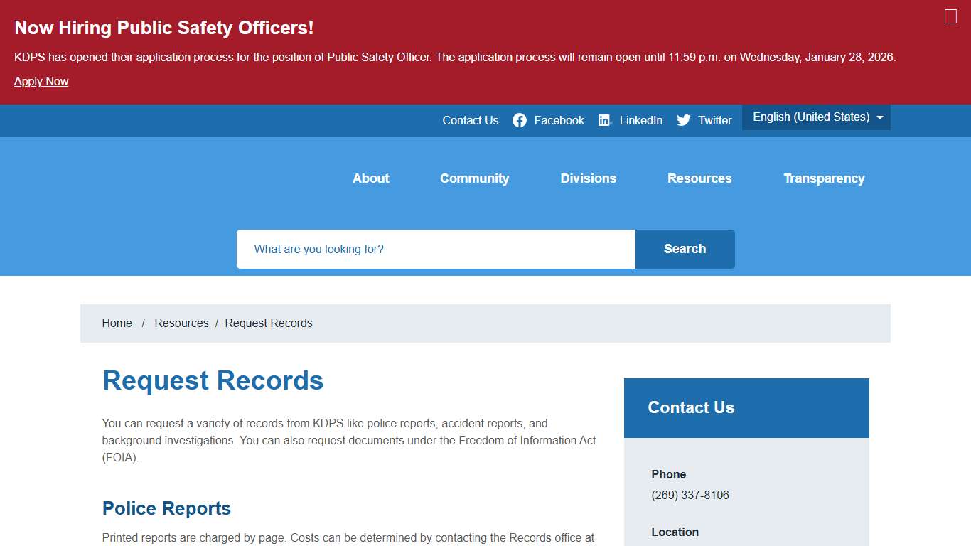 Request Records Kalamazoo Public Safety